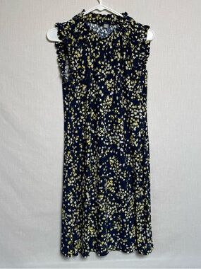 Tommy Hilfiger Floral Maxi Dress Size 8 Navy Yellow Ruffle Sleeve Derby Dress